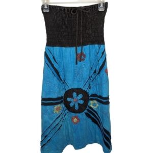 Y2K Floral Indian 100% Hippie Strapless Smocked Embroidered Textured Medium